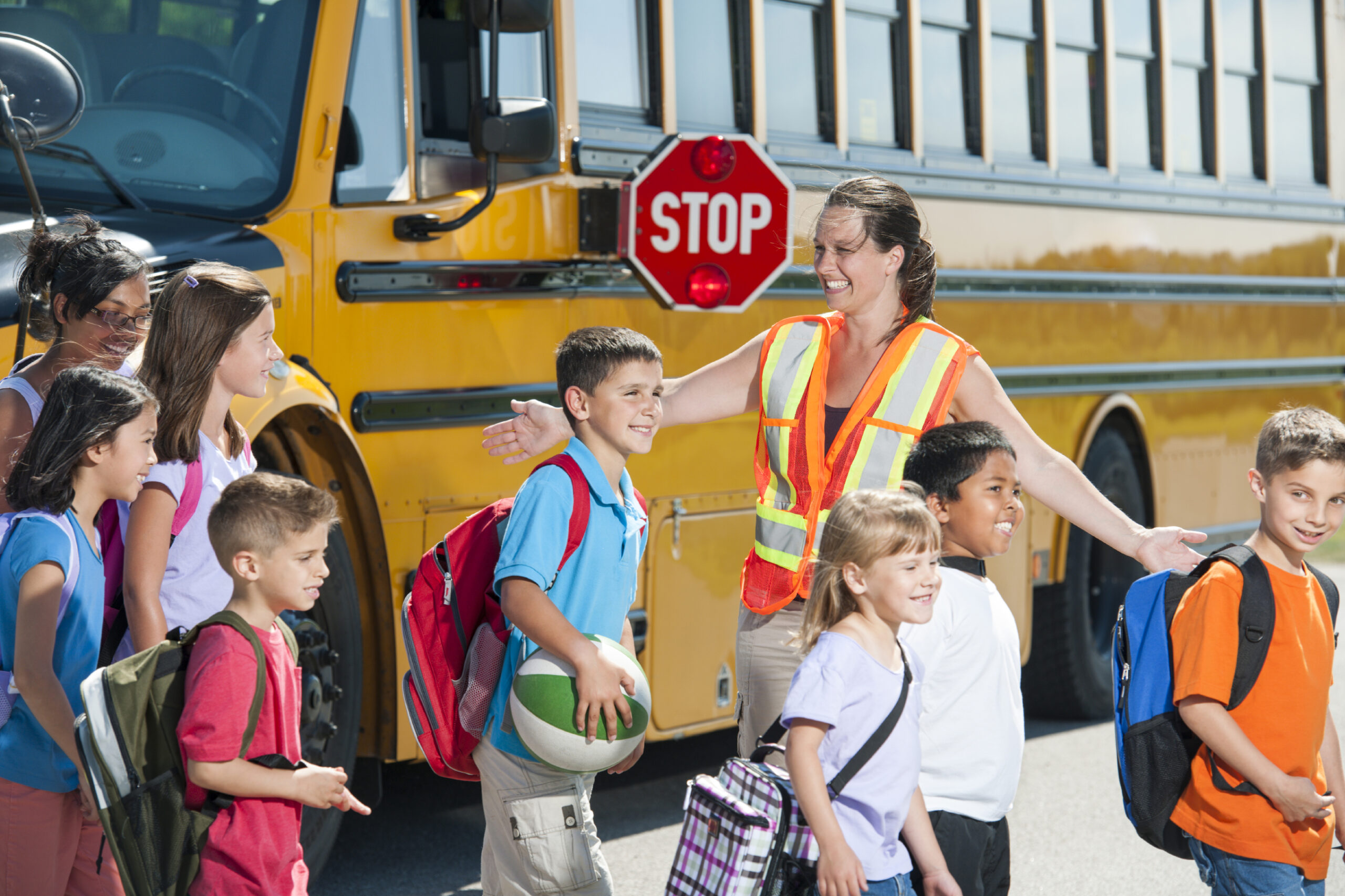 school bus and cross walk