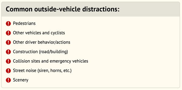 Outside vehicle distracted driving conditions by CAA