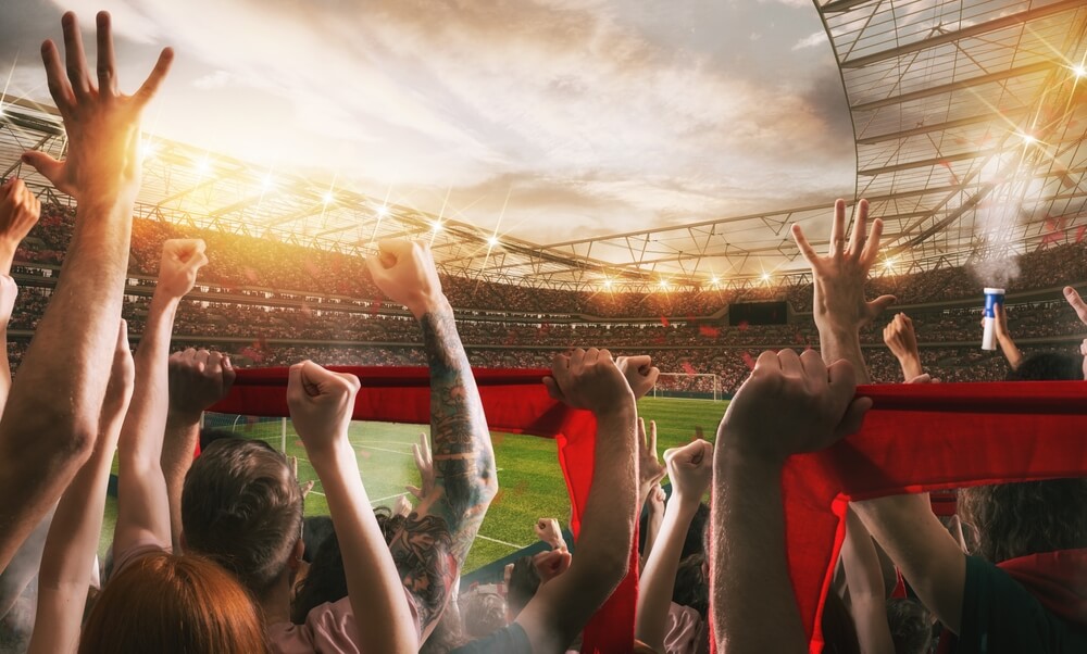 Fans cheering in a crowded stadium where a stadium injury claim may arise in BC
